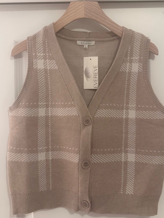 Z Supply Sweaters - Z Supply Plaid Taupe & Cream Button-Front Knit Vest